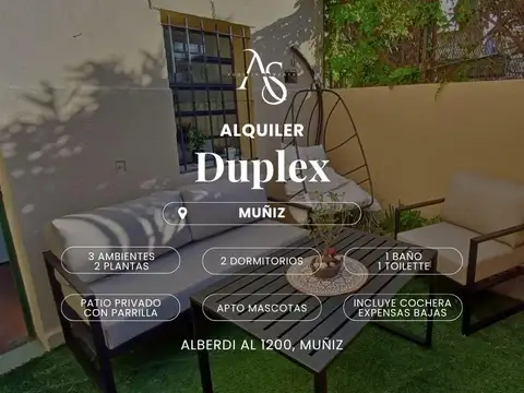 Alquiler duplex 3 ambientes con patio, cochera y expensas bajas - Muñiz