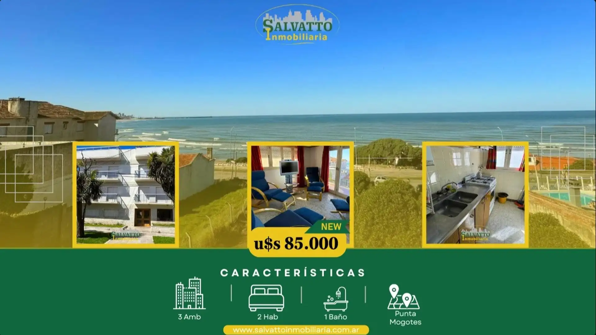 Departamento 3 ambientes con vista al mar y cochera en Punta Mogotes