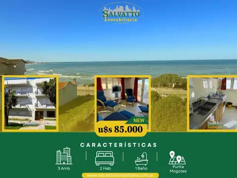Departamento 3 ambientes con vista al mar y cochera en Punta Mogotes