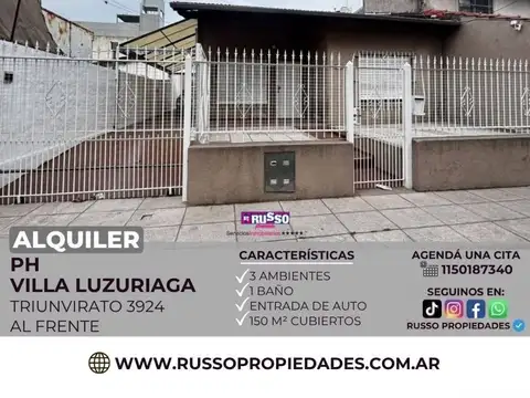 Alquiler PH 3 Ambientes al frente en Villa Luzuriaga