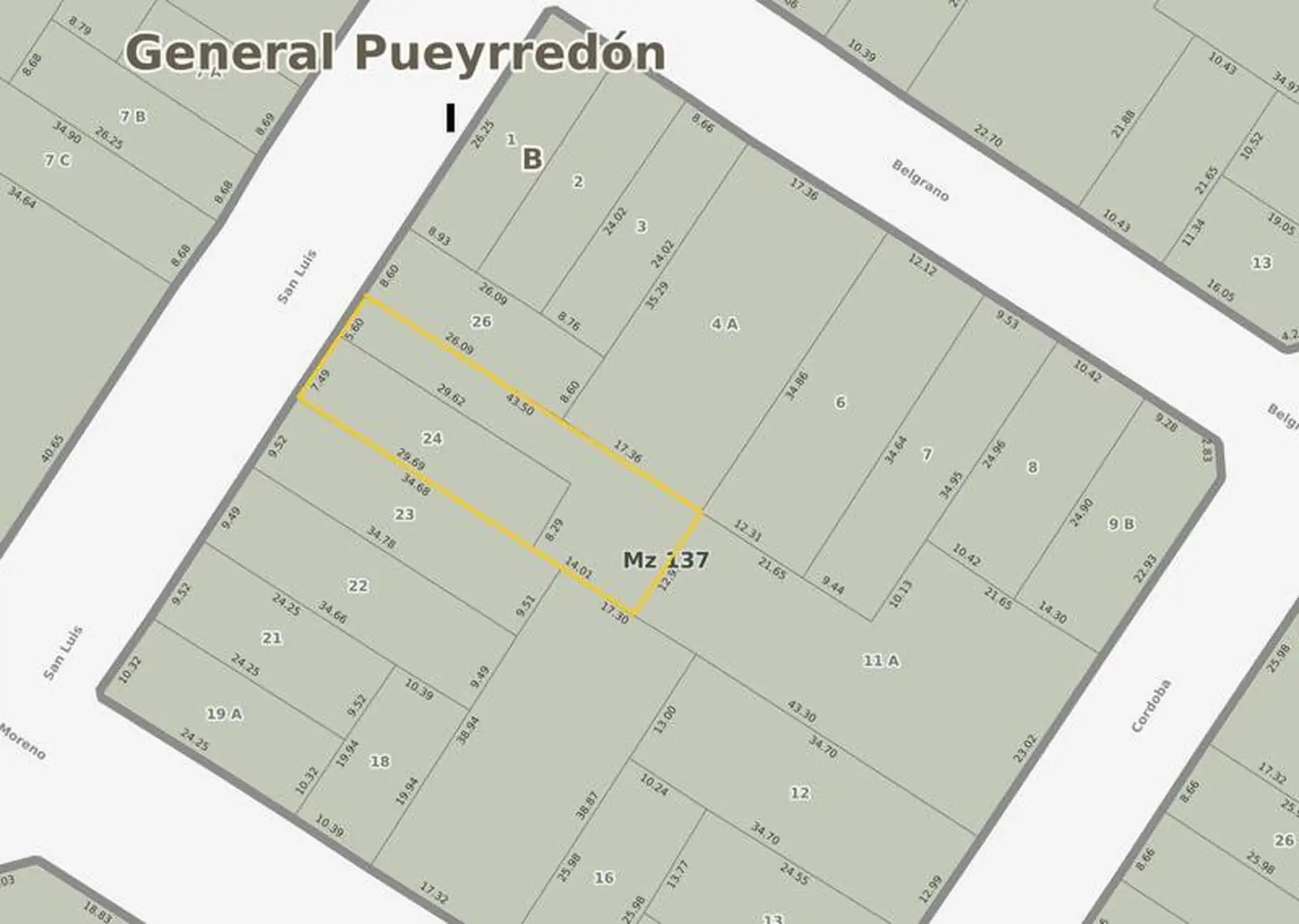 Lote de 562 mts2. El lote cuenta con 12, 90 mts de frente x 43, 30 mts de fondo.
