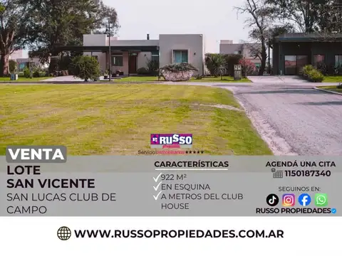 Venta de Lote 922 m² en el Barrio San Lucas, San Vicente