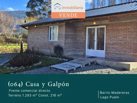 (064) Lago Puelo | Casa y Galpón de 216 m² sobre Ruta 16 con frente comercial directo