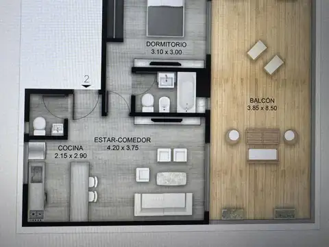 Departamento en Venta de 1 dormitorio