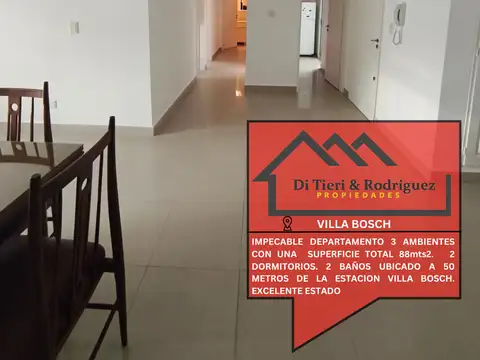 Impecable departamento 3 ambientes. 2 baños.