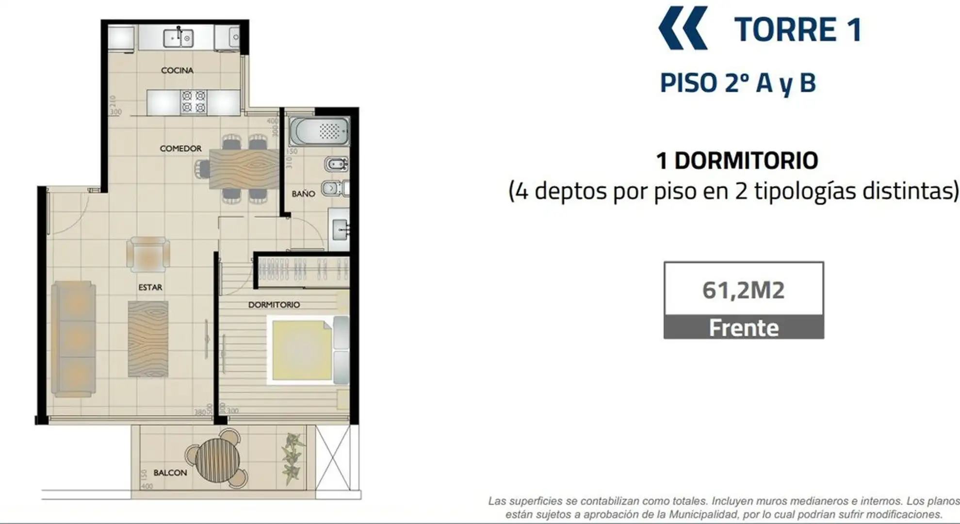 Departamento 1 dormitorio en pozo con balcón — Av. Santamarina