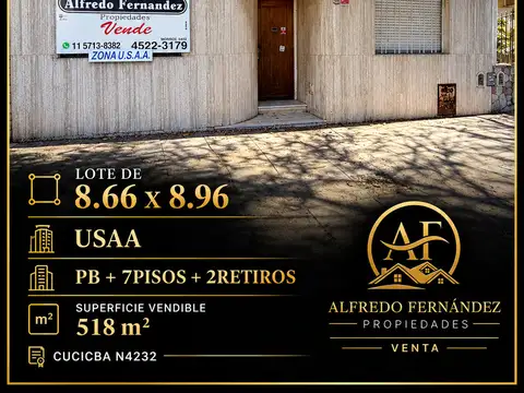 EXCELENTE TERRENO PARA DESARROLLO –USAA – POTENCIAL 518M2 VENDIBLES – VILLA URQUIZA – CABA.