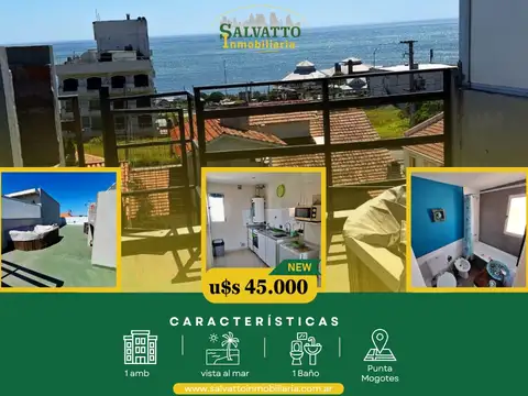 Departamento 1 ambiente con terraza propia y vista al mar en Punta Mogotes