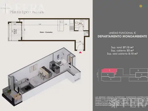 Venta Departamento 1 ambiente con balcón en Wilde