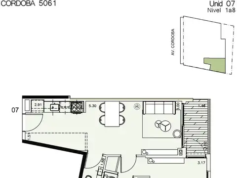 Departamento 2 ambientes con 1 baño