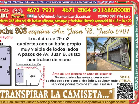 A TRANSPIRAR LA CAMISETA  Local 29 m2 a mts J.B.Justo 6900 