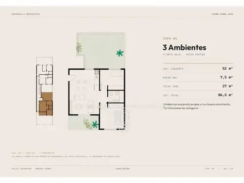 Departamento 2 ambientes con 1 baño