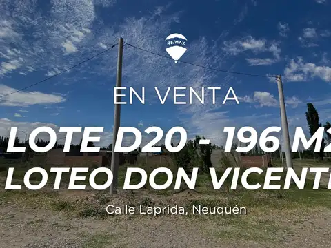 Lote D20 En Venta Loteo Don Vicente En Neuquén