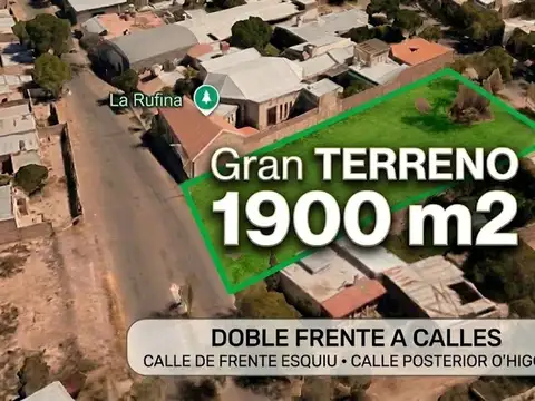 Gran terreno en capital 1.869 m2, doble frente, r2