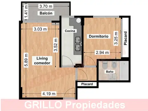 Departamento 2 ambientes con 1 baño