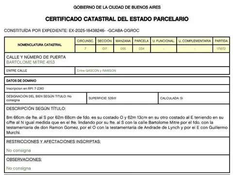 Terreno en Venta en Almagro, USD 539.000