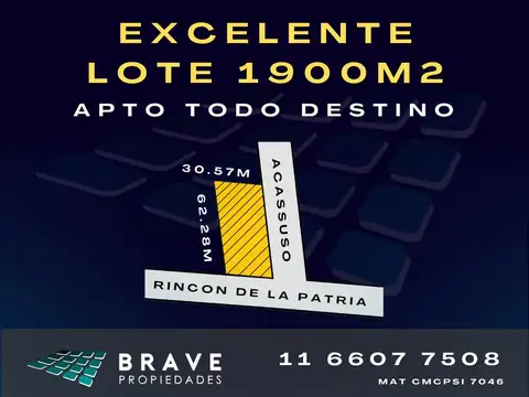 Venta de terreno Rincon de la patria y Acassuso. Manzanares