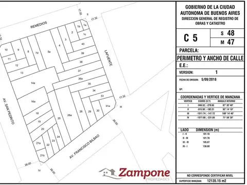 Terreno en Venta 9  mts Frente