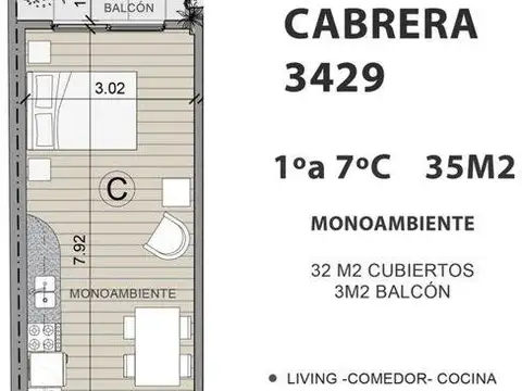 Departamento Monoambiente con 1 baño