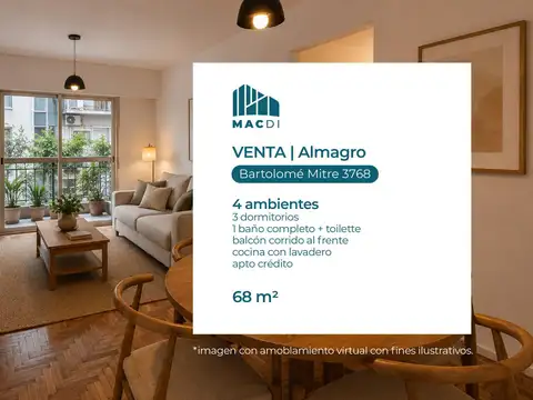 Excelente Departamento 4 ambientes en Venta en Almagro.