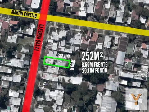 Terreno en venta 8,66x29,11 mts - 252mts2 - Banfield