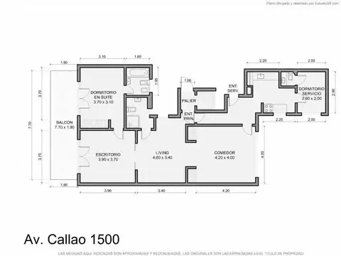 Departamento 2 ambientes con 2 baños