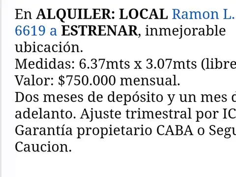 Coronel Ramón Lorenzo Falcón 6600, Piso Pb