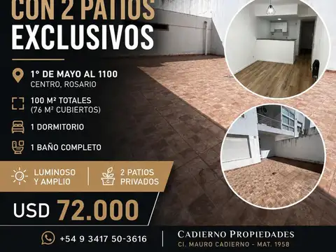 Departamento c/dos patios exclusivos en el centro