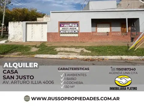Alquiler casa 3 ambientes San Justo