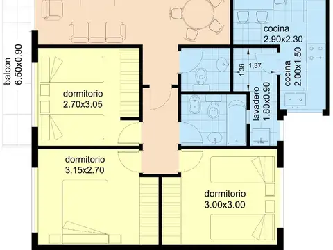 Departamento 4 ambientes con 2 baños