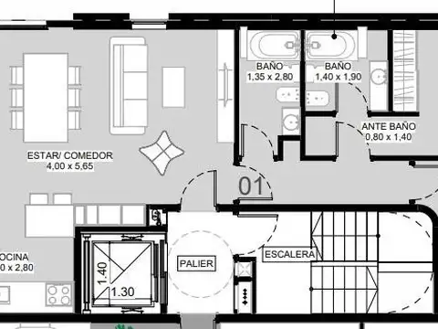 Departamento en Venta de 1 dormitorio