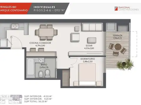 Departamento 2 ambientes con 1 baño