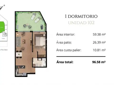 Departamento en Venta de 1 dormitorio