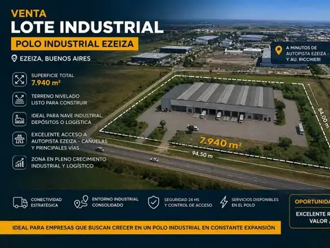 Venta Lote Industrial Ezeiza 7940 m2 Polo Industrial Ideal Depósito Logística