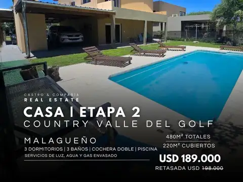 Venta Casa 3 Dormitorios 3 Baños Con Amplia Galería Y Pileta En Country Valle Del Golf - Malagueño