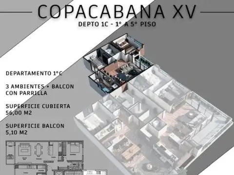 Departamento en Venta de 3 ambientes