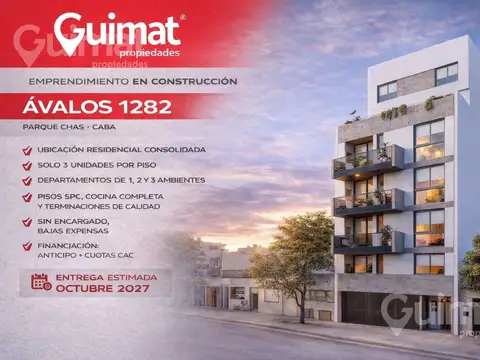 49,40 m2 - 2 amb  en construcción  Parque Chas Financiación en Pesos – Entrega estimada 10/202767