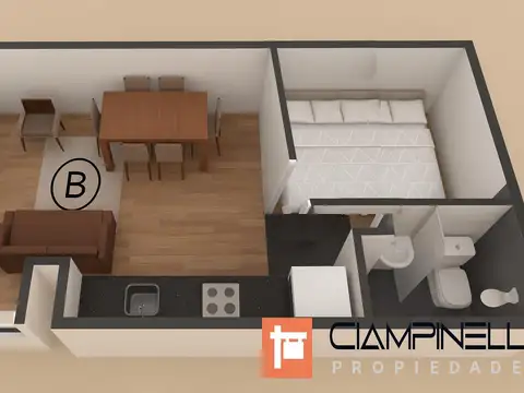 departamento 2 ambientes 50 mts