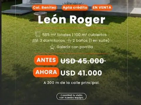 CASA EN VENTA EN COLONIA BENITEZ- APTA CREDITO