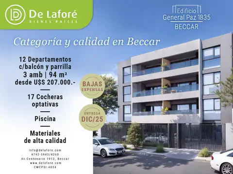 VENTA - Departamento 3 ambientes A ESTRENAR en Beccar - 2° D