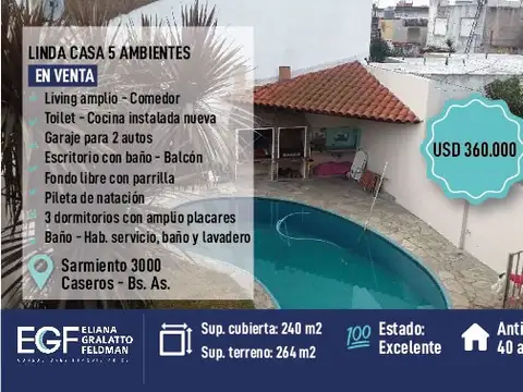 VENTA LINDA CASA 5AMB TRES DE FEBRERO CASEROS POR MITRE ESQ SARMIENTO