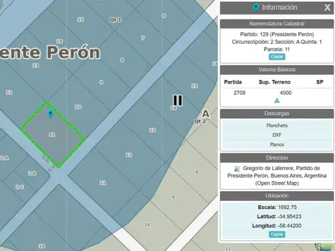 Gran lote en venta de 4.000m2 Chacra San Vicente, Pte. Perón