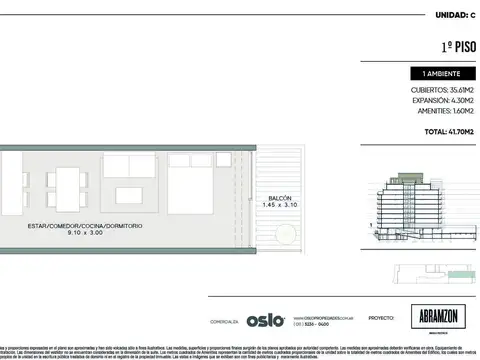 Departamento Monoambiente con 1 baño