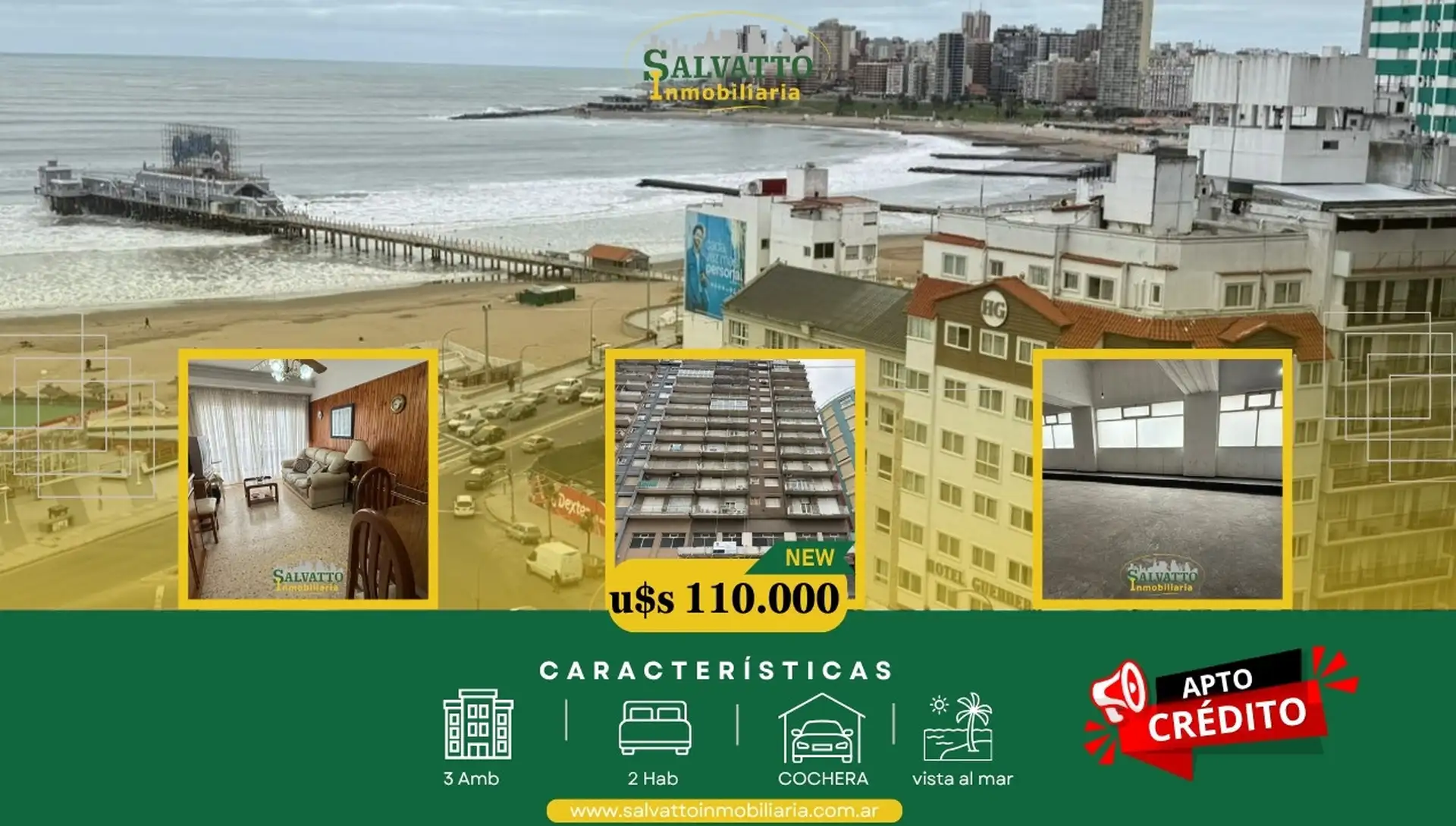 Departamento 3 ambientes con vista al mar y cochera en zona Centro