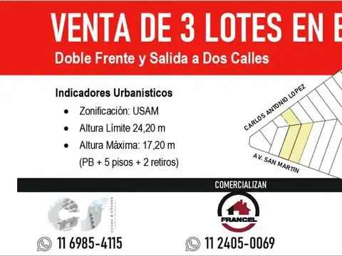 Venta terreno - 3 lotes en bloque - USAM - en Villa Devoto