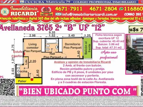 BIEN UBICADO PUNTO COM. balcon frte  PLAZA  VELEZ SARSFIELD