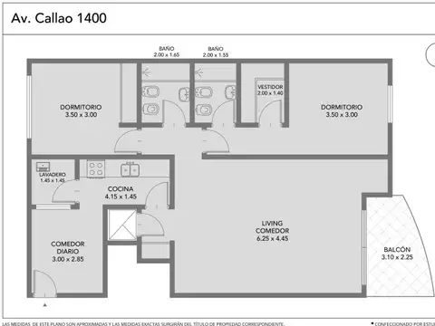Departamento 3 ambientes con 2 baños