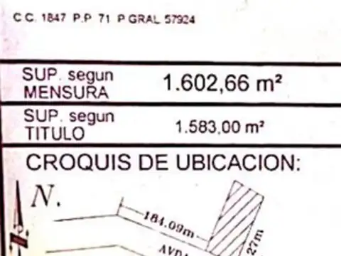 Terreno en Venta de 1583,0 m2