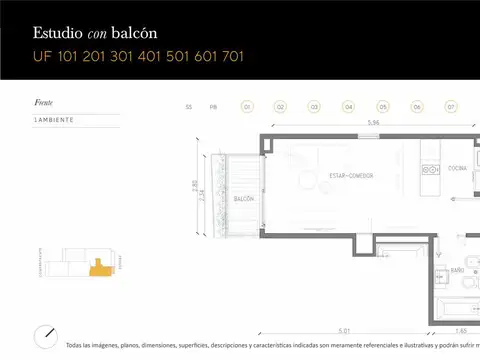 Departamento Monoambiente con 1 baño