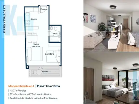 Amplio Departamento Monoambiente con balcón divisible en Monserrat en pozo entrega 2026